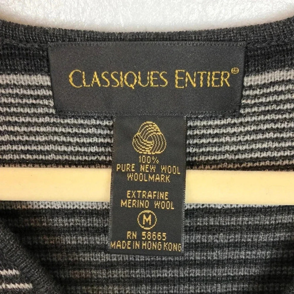 Classiques Entier Women’s M 100%Pure Wool Stripe V-Neck Sweater - Picture 3 of 8